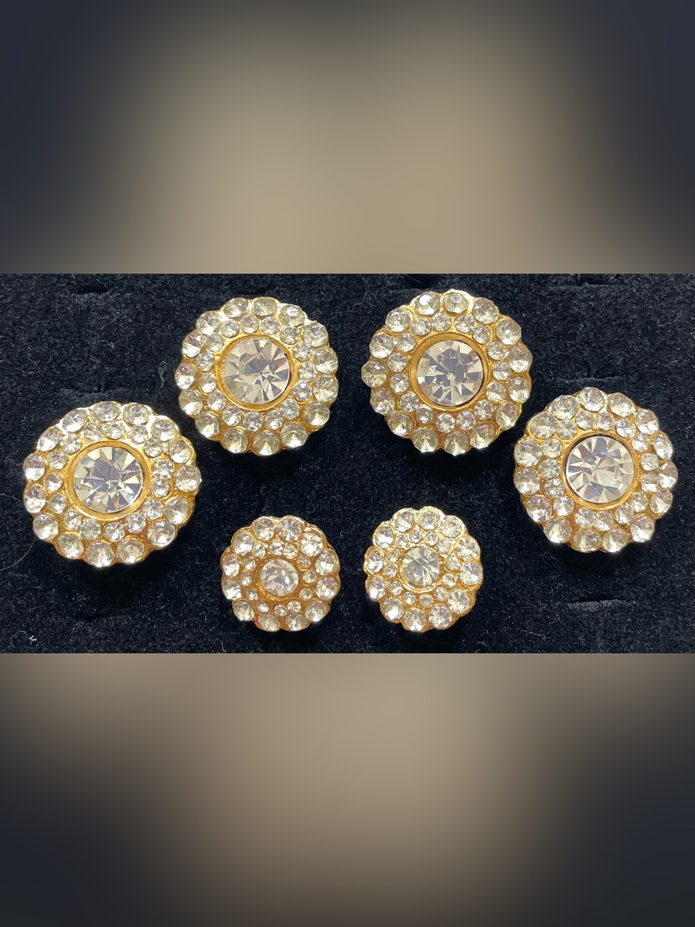 VTG Mixed Lot of 6 Rhinestone Gold Tone Sewing Buttons 2 Sizes Cluster Bling